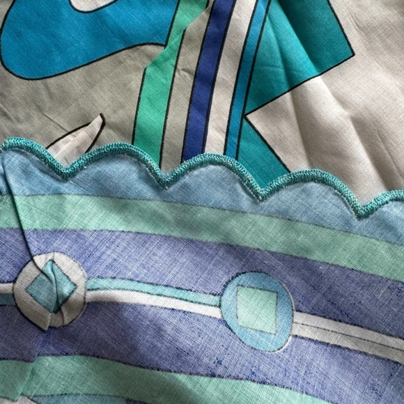 Vintage Emilio Pucci Blue Mod Mid Century Round Tablecloth & 3 Napkins Set Rare - Picture 7 of 14